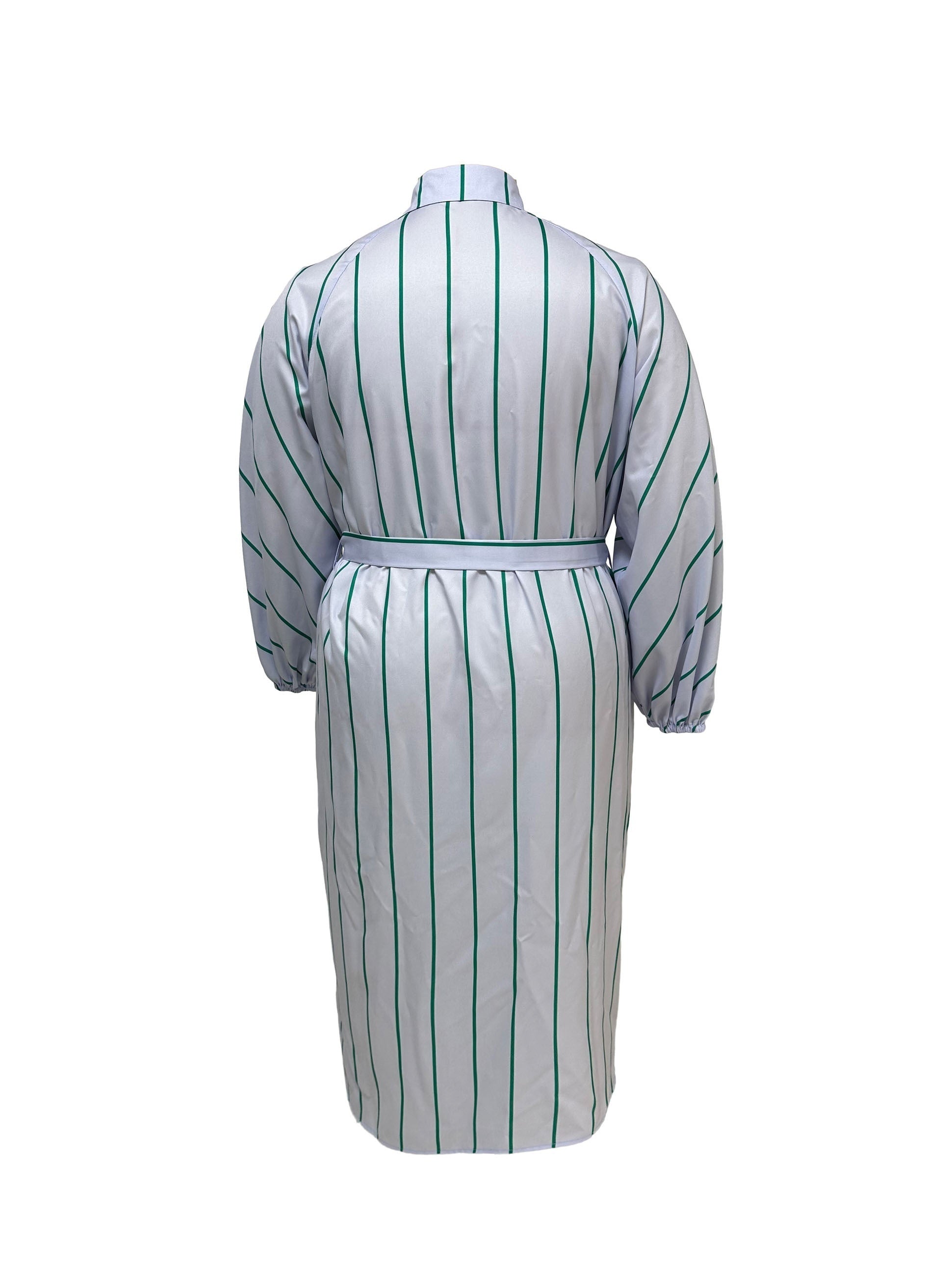 Women's Plus Stripe Print Button Up Lantern Sleeve Shirt Dress