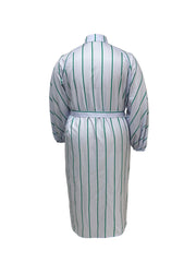 Women's Plus Stripe Print Button Up Lantern Sleeve Shirt Dress