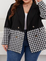  Houndstooth Lapel Collar Blazer Women's Plus Business Casual Blazer