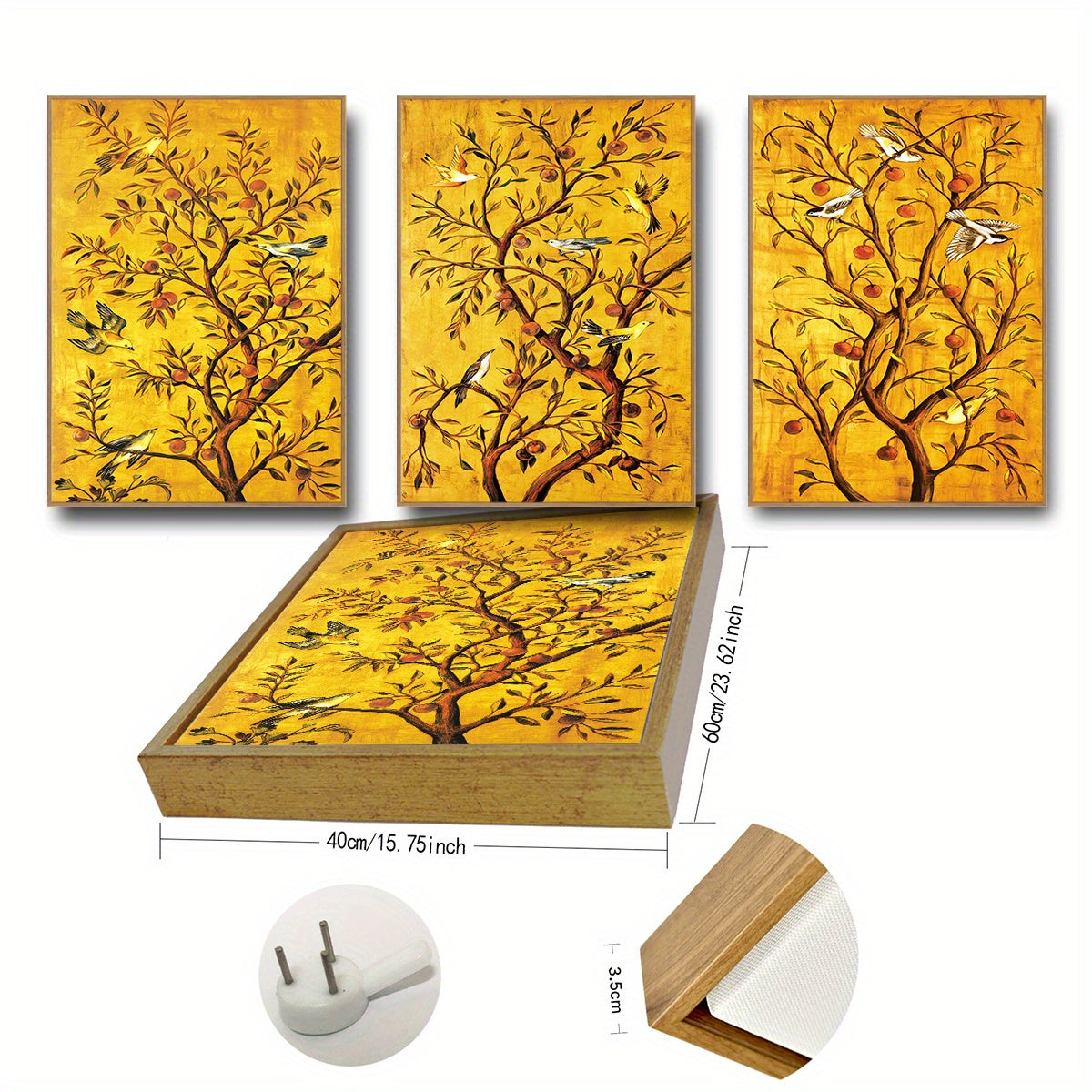 3pcs Fortune Tree Painting Set with Frame, High Definition Spray Painting