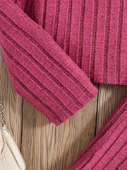  Ribbed Knit Long Sleeve Hoodie & Flared Leg Pants Lounge Set