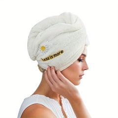 Flower Embroidered Hair Towel Button Coral Fleece Hair Wrap Towel Women Bath