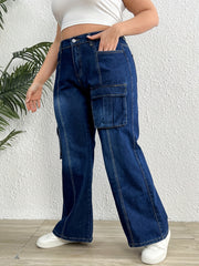  High Rise Wide Leg Jeans With Flap Pockets