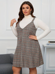  Plaid Print V Neck Mini Overall Dress