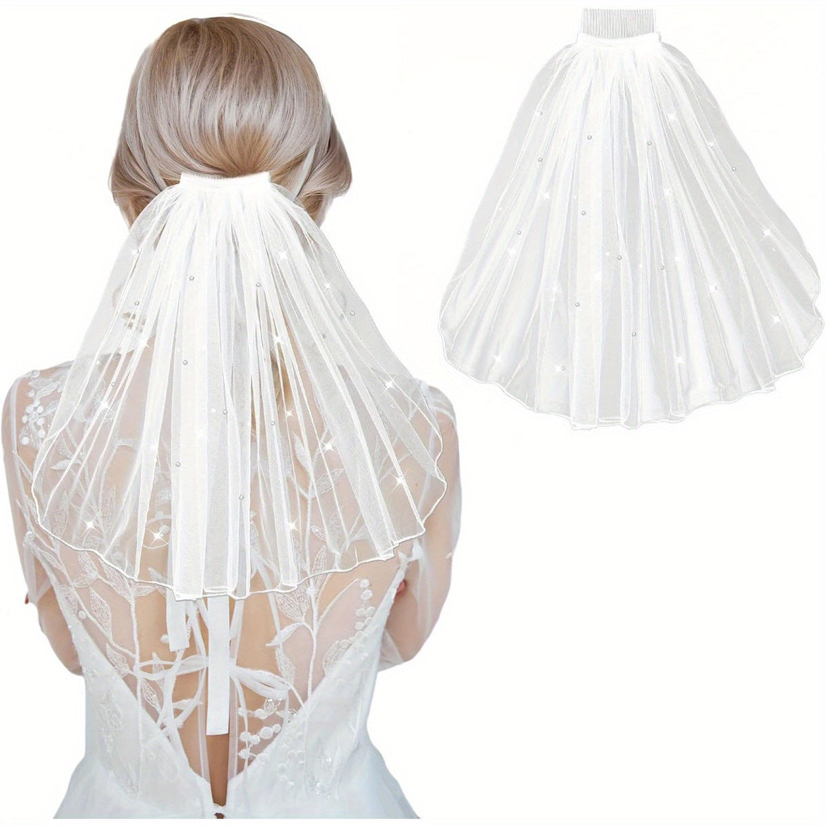Short Bridal Veil with Satin Edge and Comb - Wedding Accessory