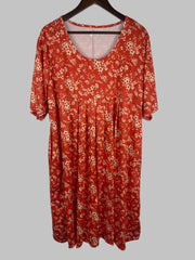  Floral Print Short Sleeve Dress With Pockets