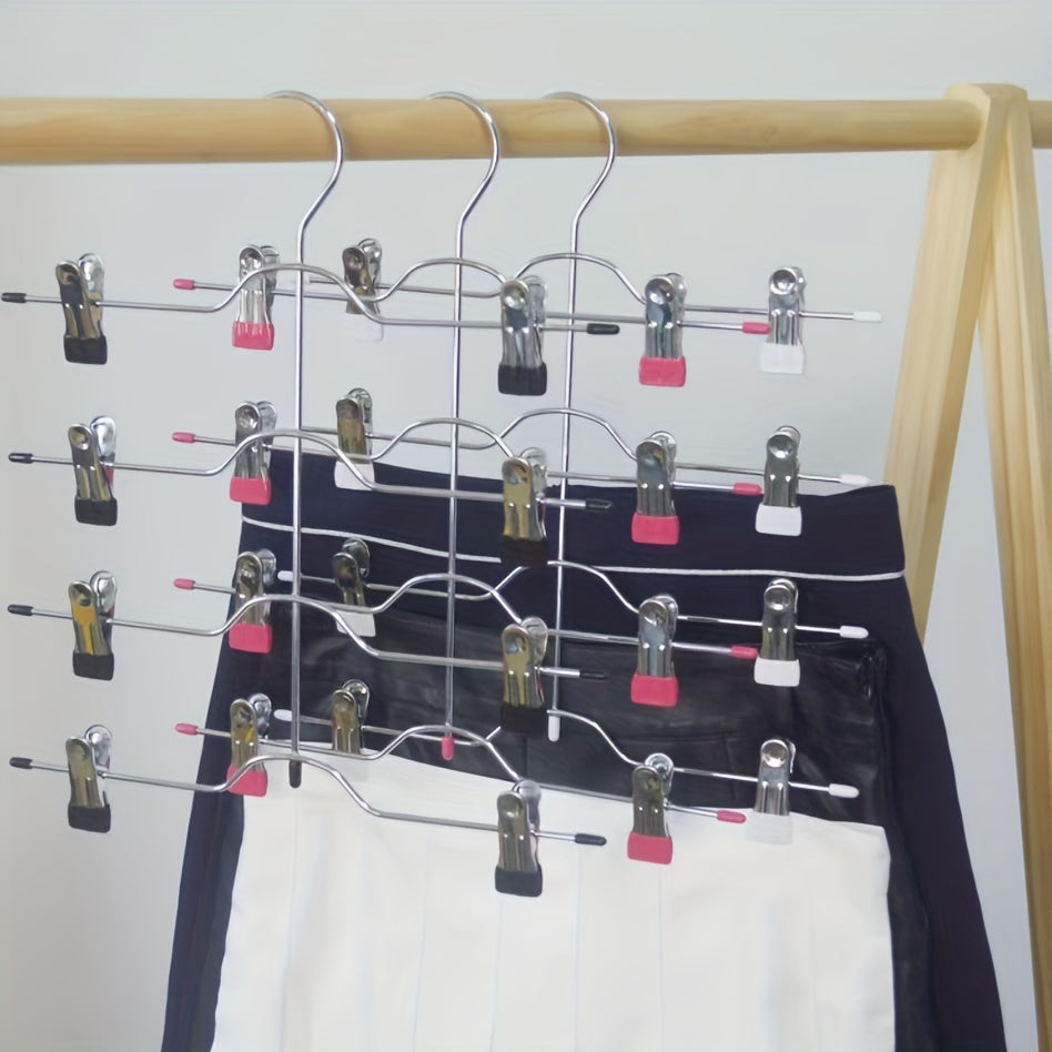 4 Tier Metal Skirt Hanger Pants Hanger Space Saving Non Slip Grip