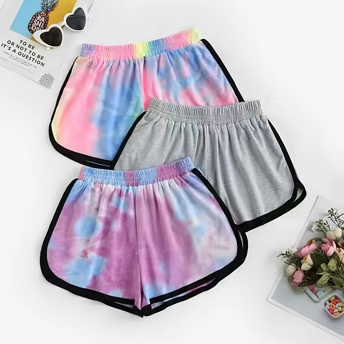 Tie Dye & Solid Shorts 3-Piece Set for Women