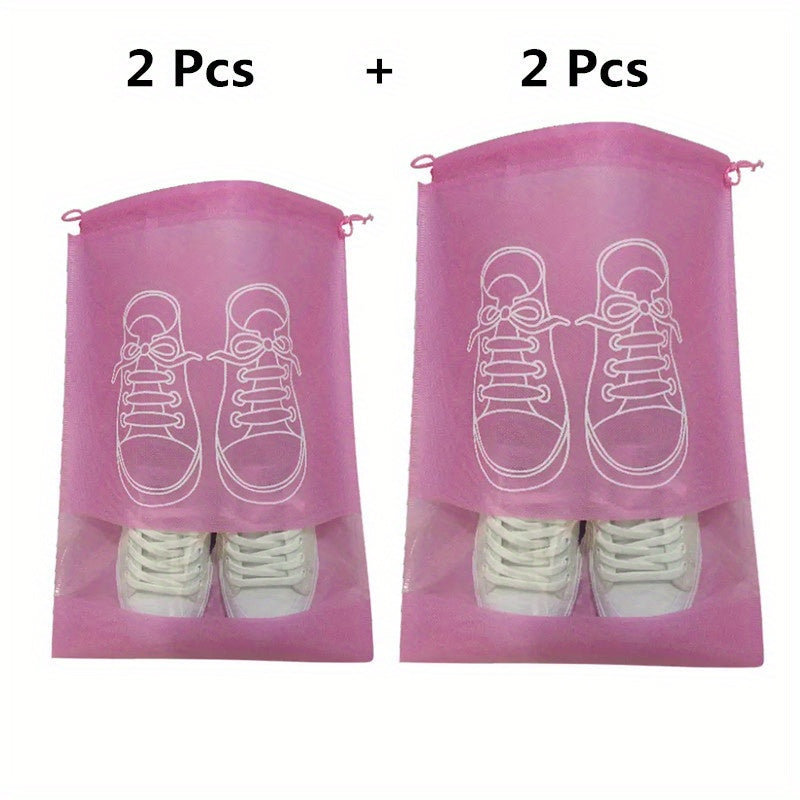 4pcs Travel Shoes Bag Portable Non-woven Storage Bag Drawstring Shoes Bundle Poc