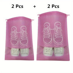 4pcs Travel Shoes Bag Portable Non-woven Storage Bag Drawstring Shoes Bundle Poc