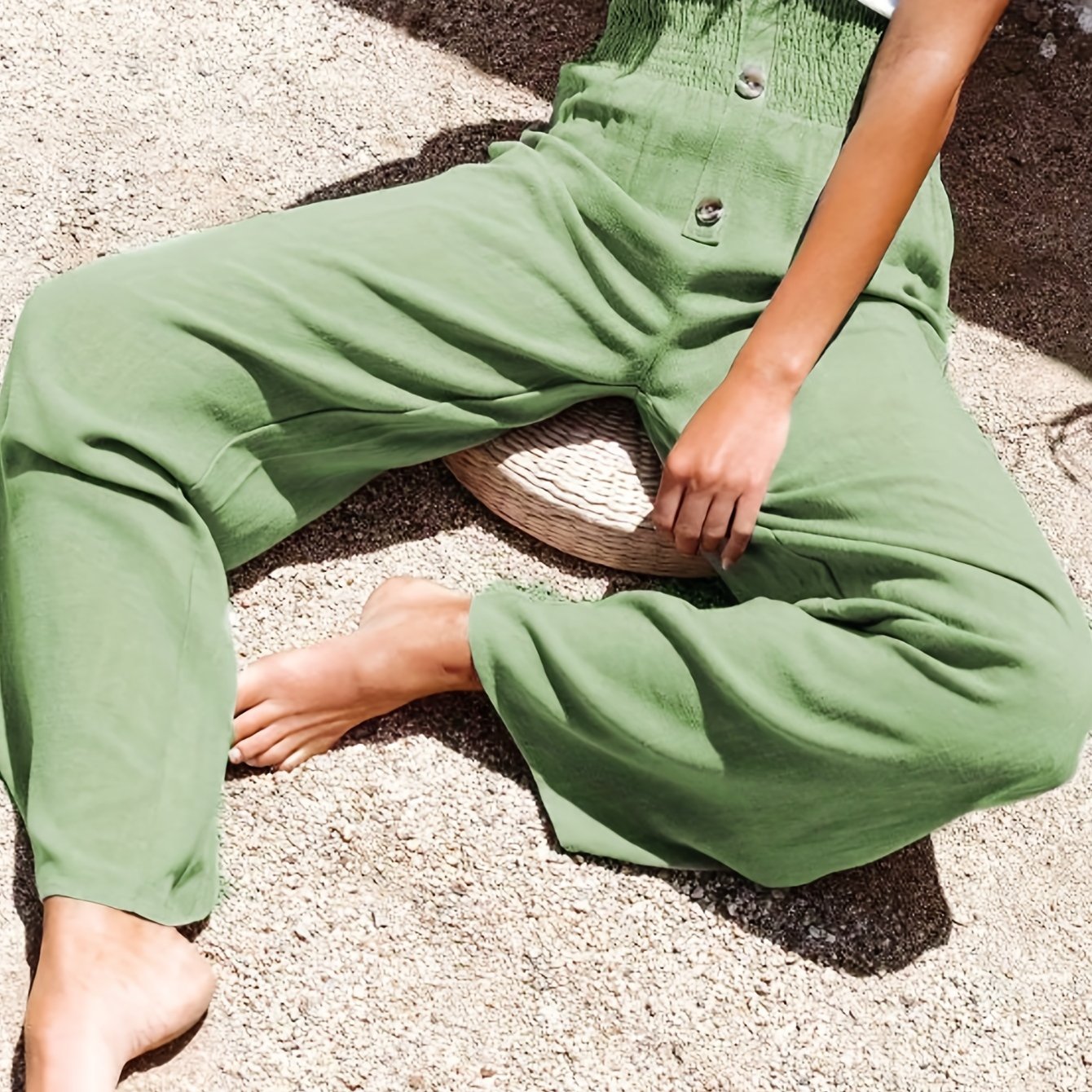  Wide Leg Button Decor Pants