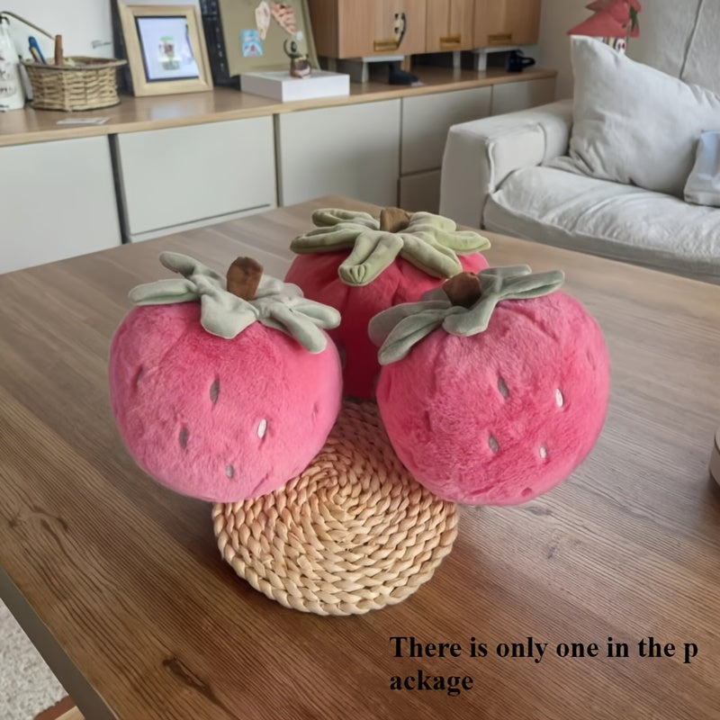 Strawberry Plush Doll Soft Pink Green Leaves High Polyester Adorable Fruit Shape