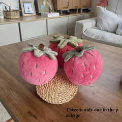 Strawberry Plush Doll Soft Pink Green Leaves High Polyester Adorable Fruit Shape