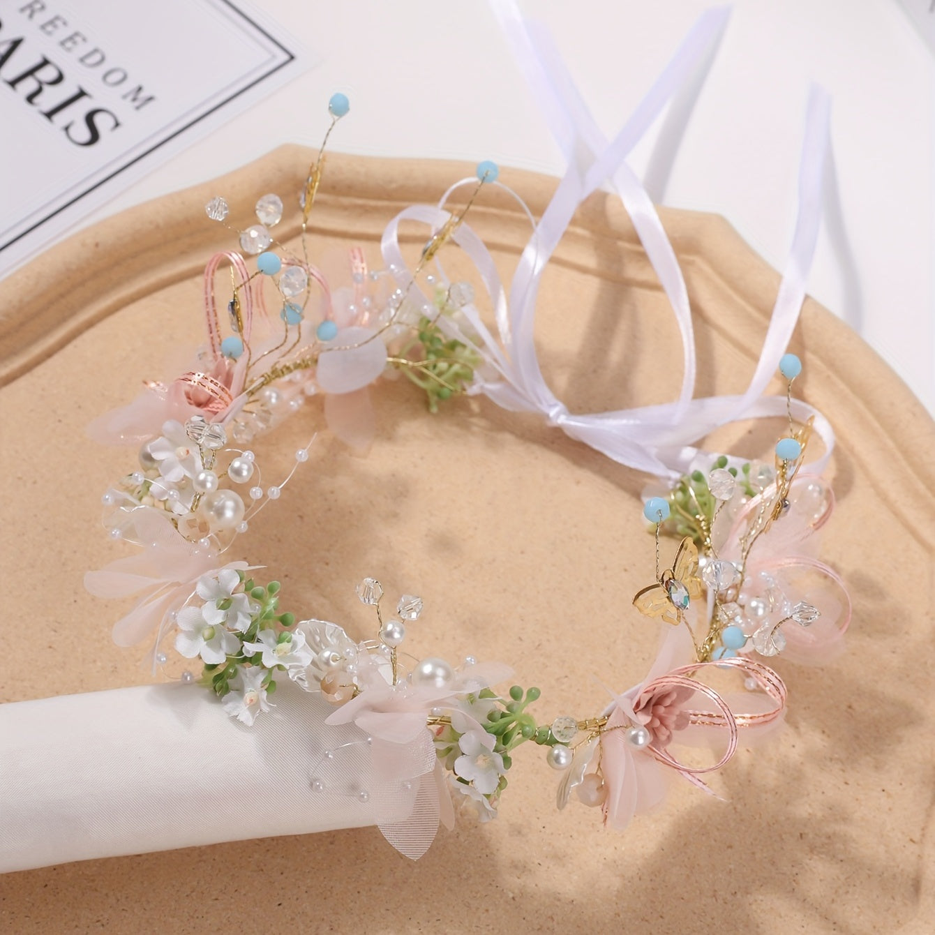 Crystal Wreath Headband Faux Pearl Headdress Hair Accessory for Women Girls