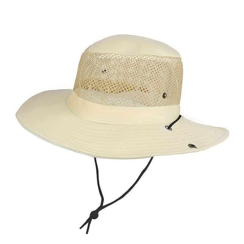 Mesh Hollow Out Bucket Hat Breathable Wide Brim UV Protection Sun Hat