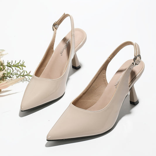 Women's Patent Leather Slingback High Heels Buckle Sandals