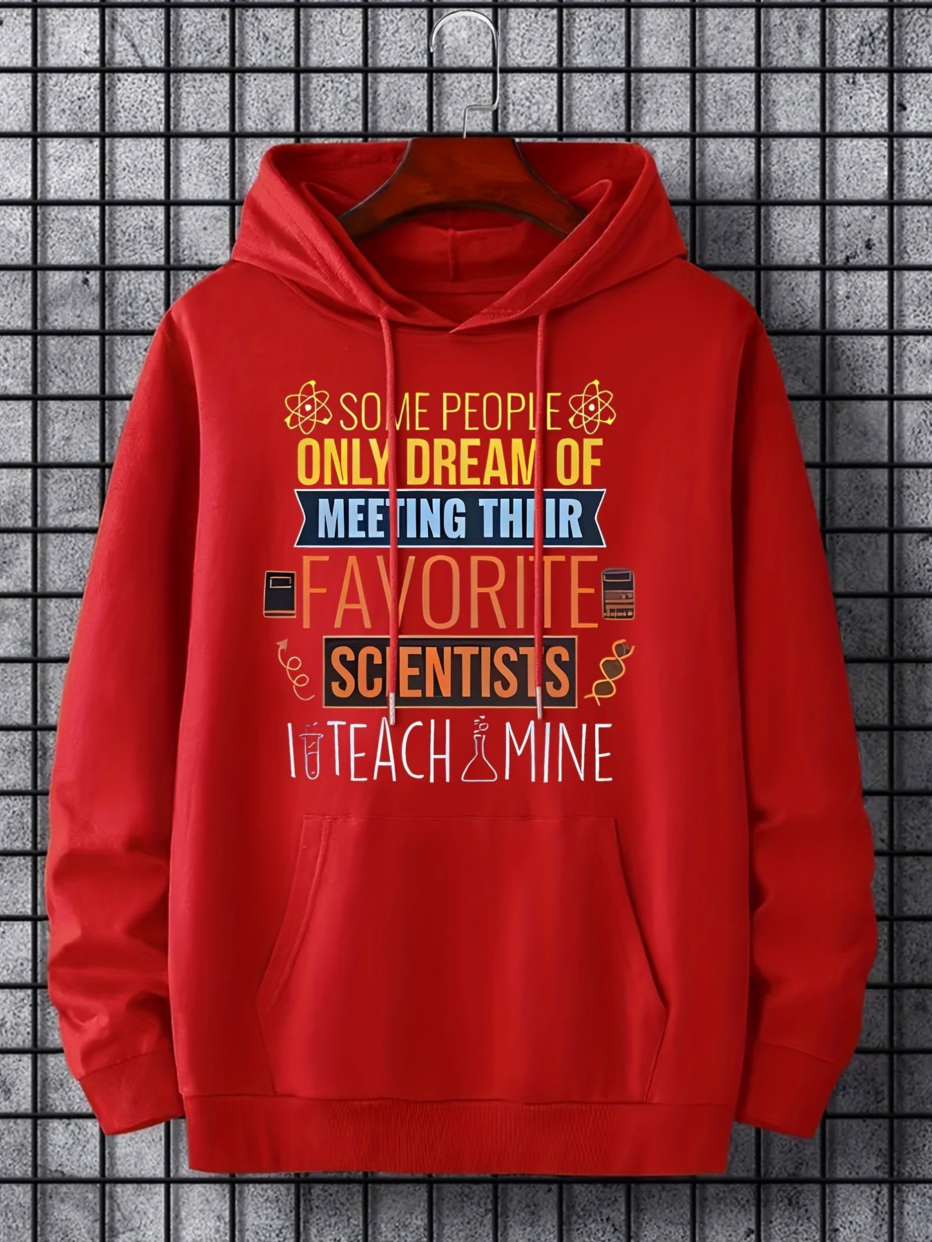 Men's Scientists Print Hoodie Casual Drawstring Sweatshirt
