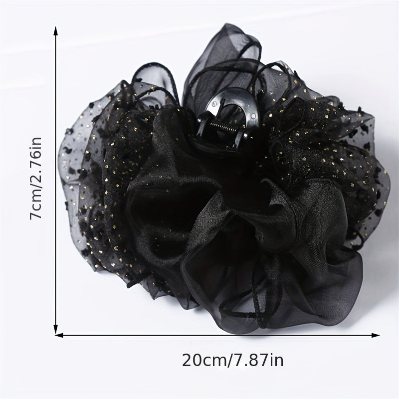 Organza Hair Claw Rhinestone Nonslip Ponytail Holder