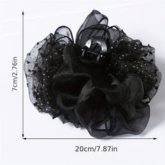 Organza Hair Claw Rhinestone Nonslip Ponytail Holder