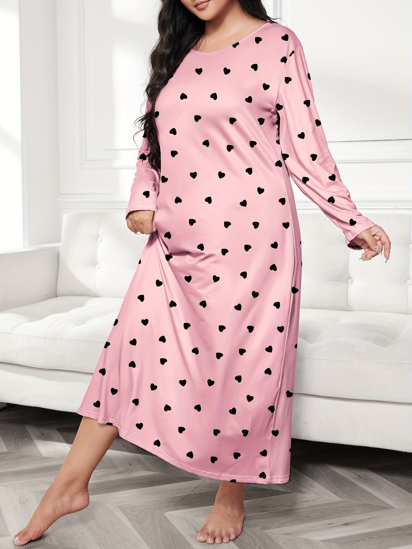  Heart Print Long Sleeve Tee Nightdress