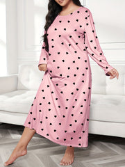  Heart Print Long Sleeve Tee Nightdress