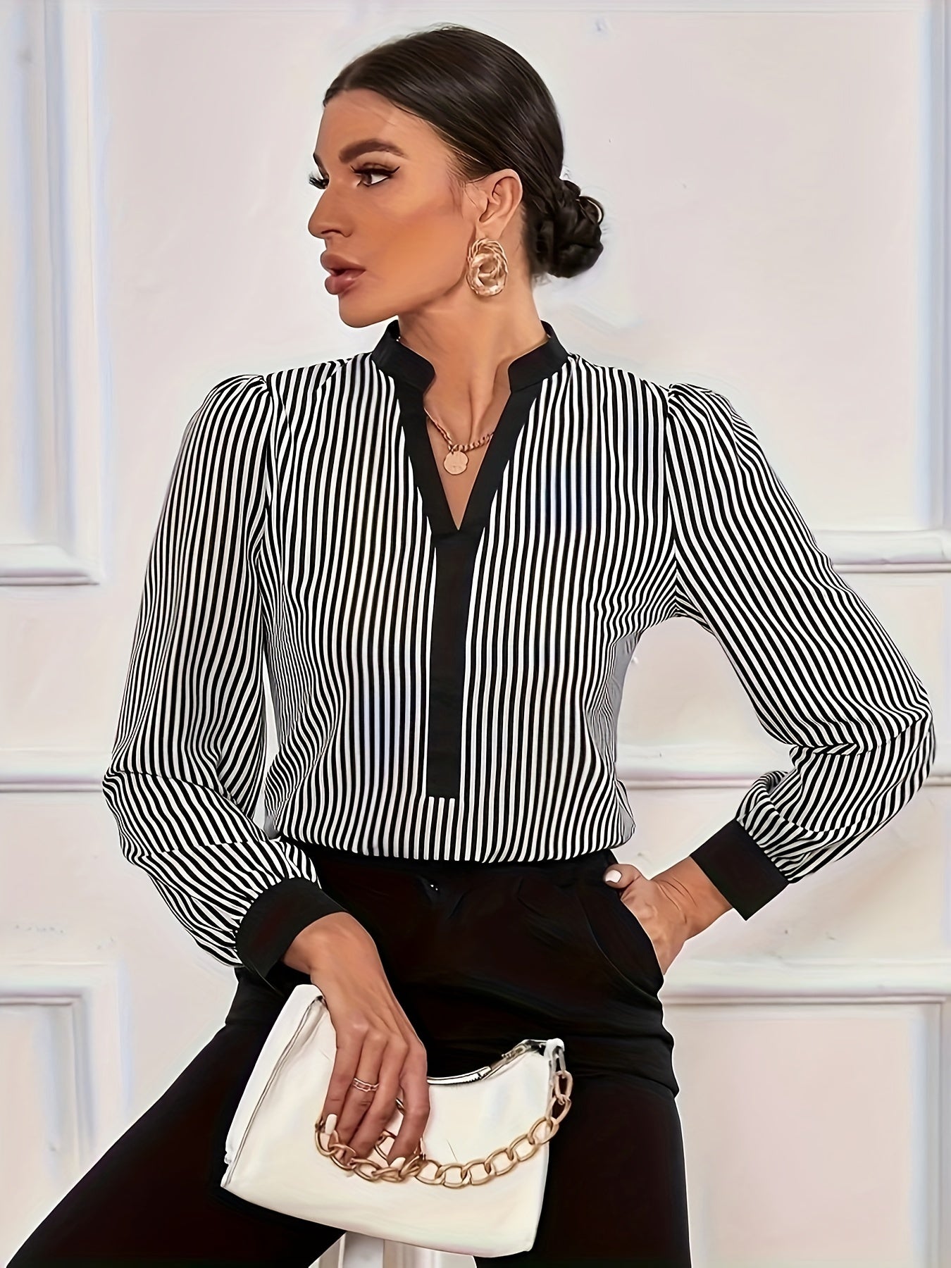  Colorblock Stripe Print Long Sleeve Shirt Top