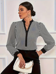 Colorblock Stripe Print Long Sleeve Shirt Top