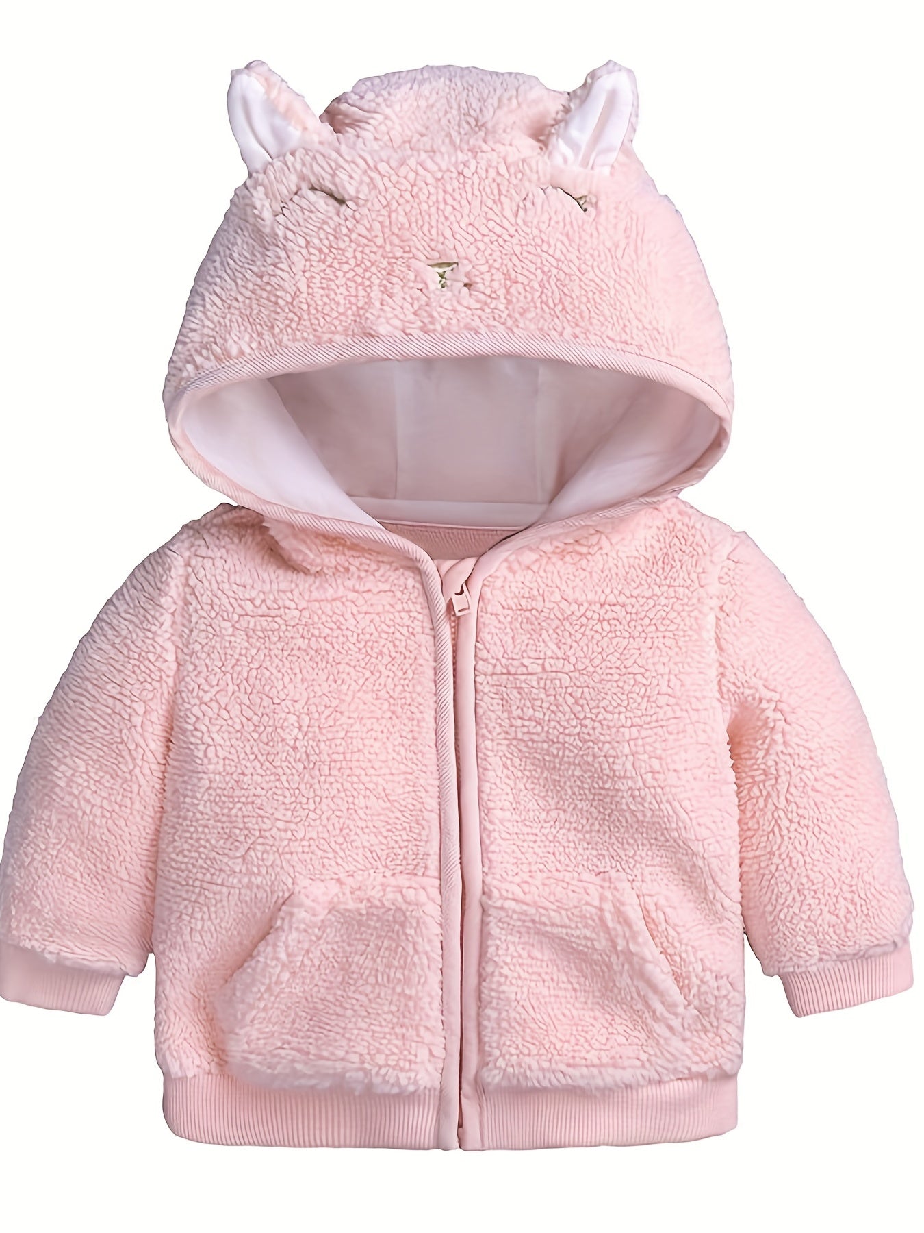 Fleece Bear Jacket For Baby Boys & Girls, Warm Hooded Coat