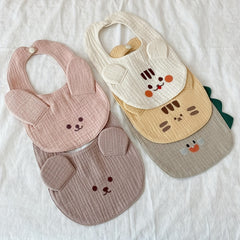 Baby Cotton Gauze Anti-Spitting Milk Bib Ear Embroidery Bib