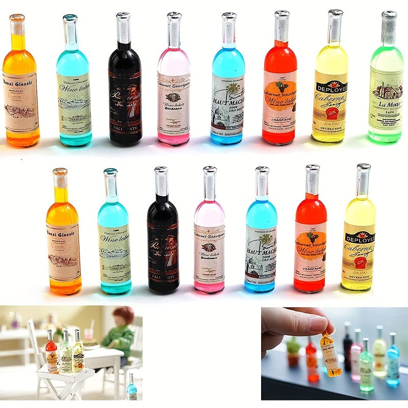 5pcs Mini Wine Bottles Cake Toppers Funny Dollhouse Cupcake Topper Set