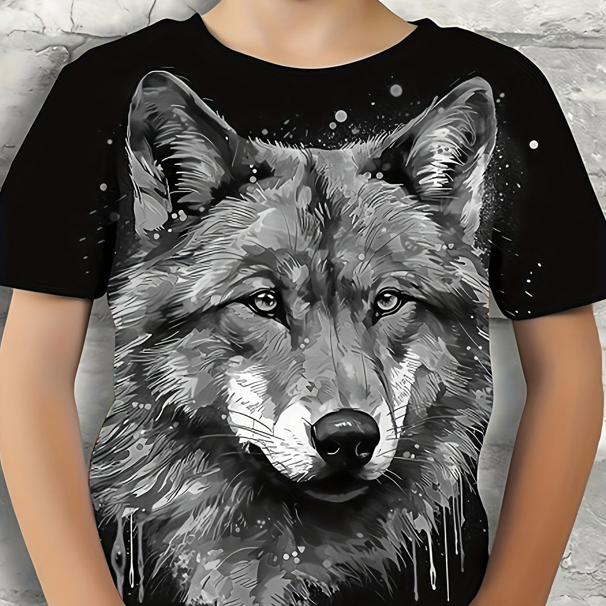 Wolf Portrait Print Tee Boys Round Neck Short Sleeve T shirt