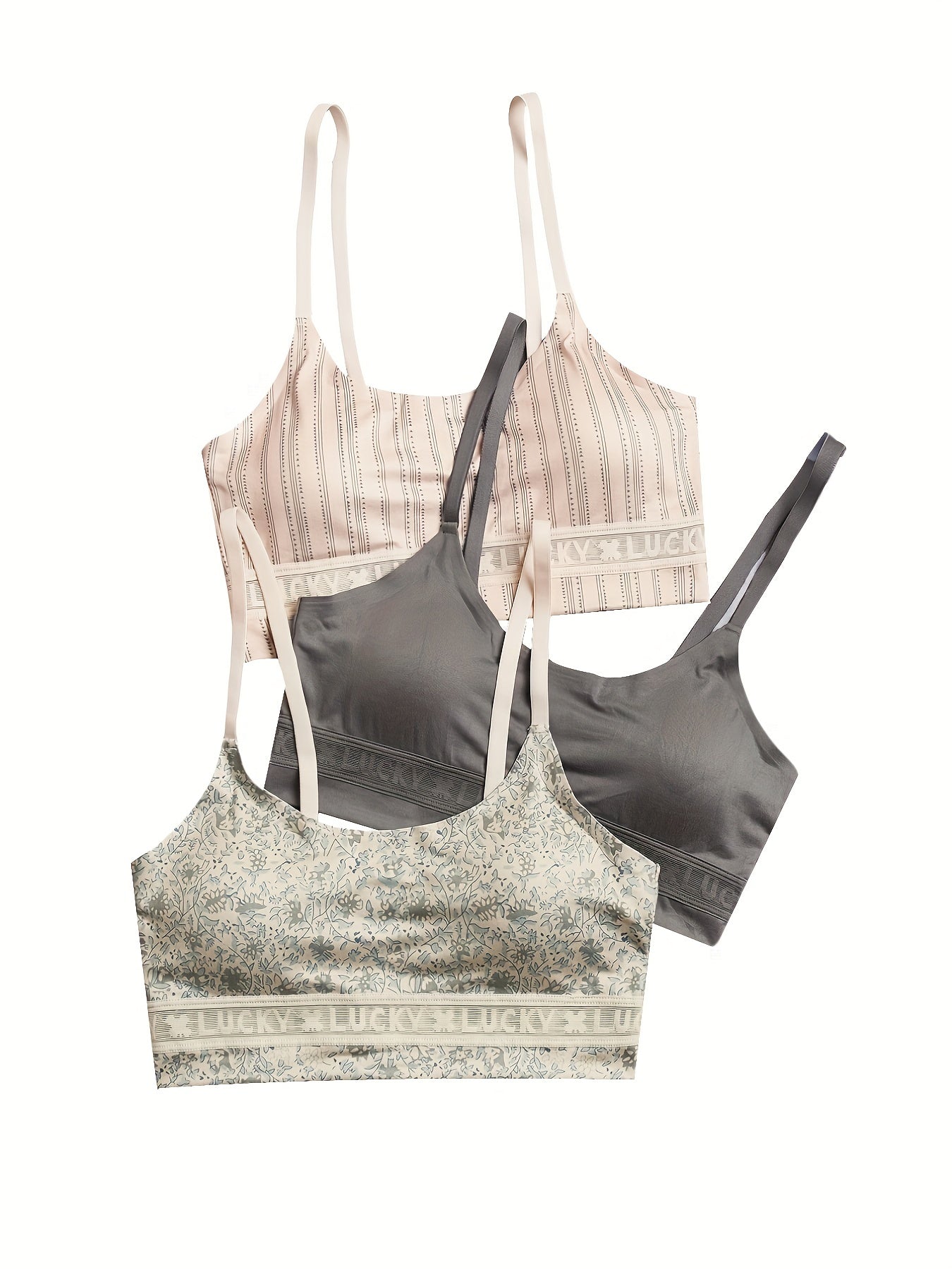 3pcs Seamless Padded Cami Tops Mixed Pattern Crew Neck Women's Underwear