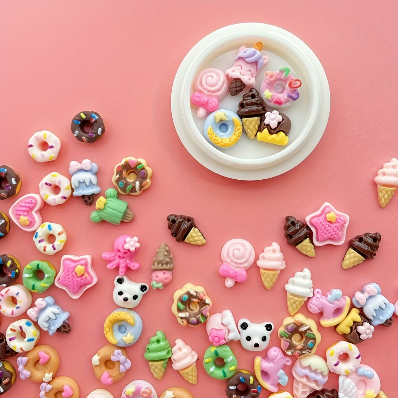 50Pcs Resin Mini Food Nail Charms Random Colors Crafting Accessories