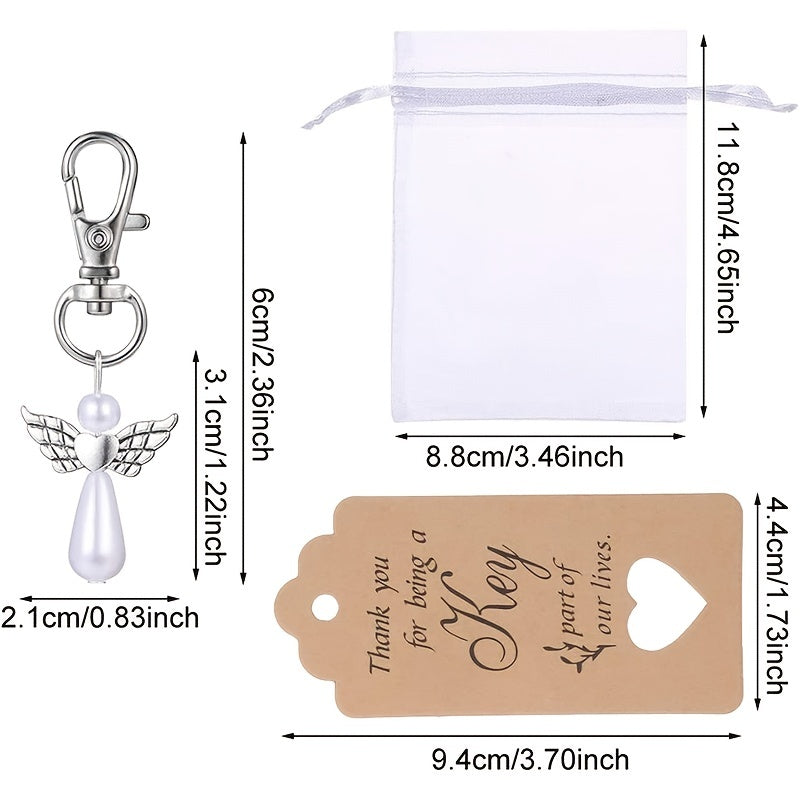 10pcs Angel Wings Keychain With Thank You Tags And Drawstring Bag