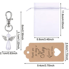 10pcs Angel Wings Keychain With Thank You Tags And Drawstring Bag