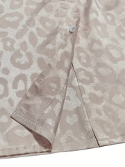  Leopard Print Satin Button Up Blouse