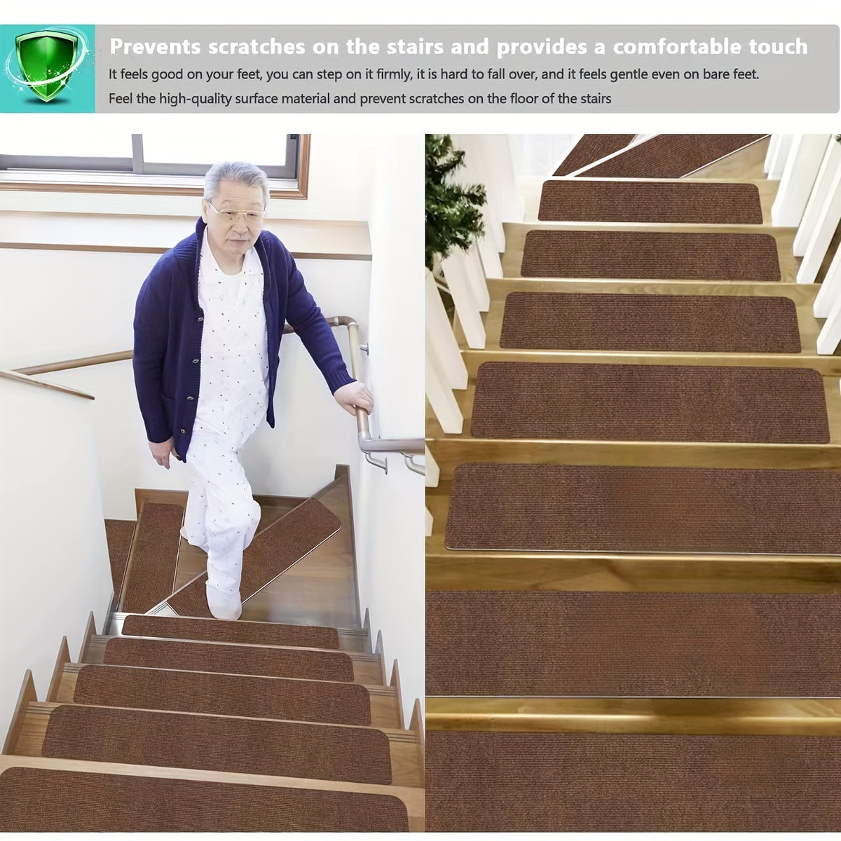 15pcs Non Slip Stair Rugs Adhesive Soft Washable Stair Carpet Runner Hall Living