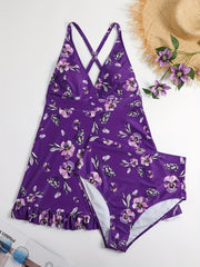  Ditsy Floral Print V Neck Top & Panty Tankini Set