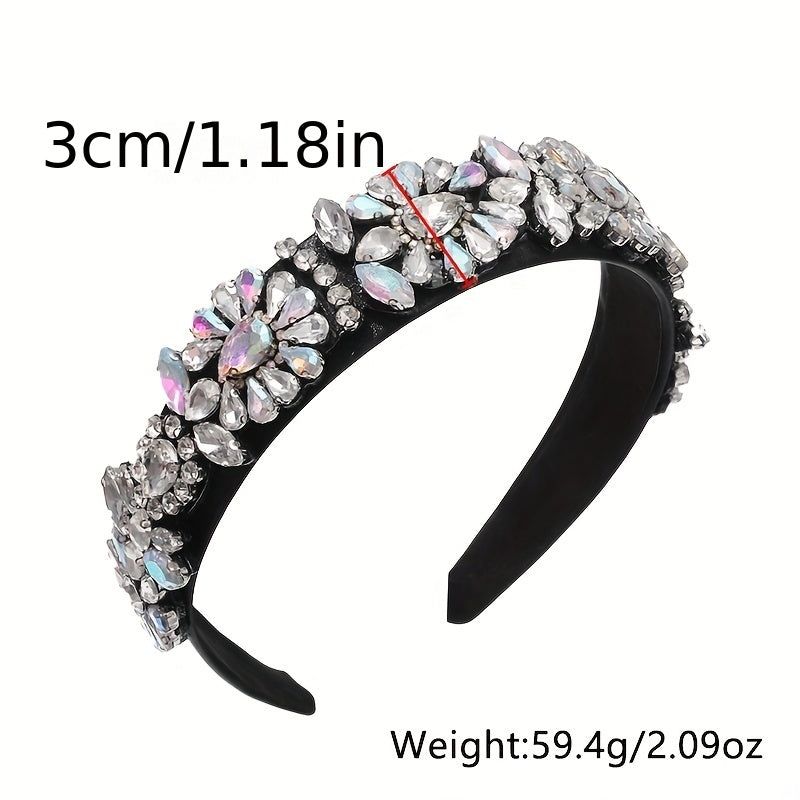 Baroque Rhinestone Headband Wide Head Hoop Glitter Headdress Hair Band