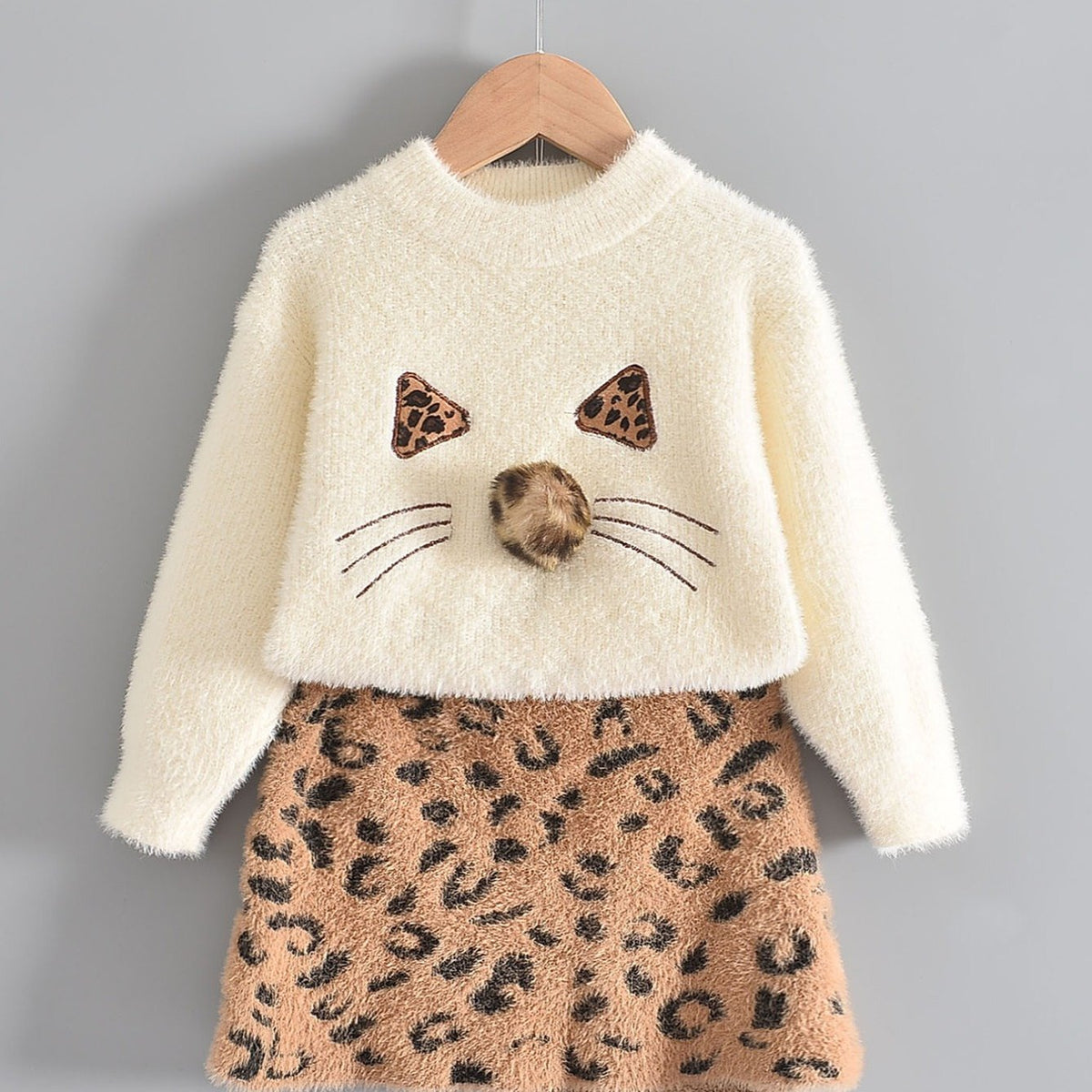 Kids Animal Pattern Sweater and Skirt Set
