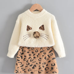 Kids Animal Pattern Sweater and Skirt Set