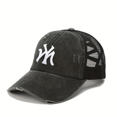 Embroidery Ponytail Trucker Hat Candy Ripped Washed Distressed Baseball Cap
