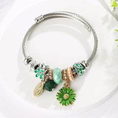 Small Daisy Charm Beaded Bangle Bracelet for Girls