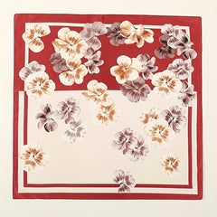 Vintage Petal Print Bandana Block Satin Square Scarf Silk Shawl Women
