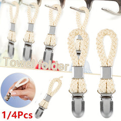 4pcs Woven Cotton Rope Loop Towel Clip Bathroom Towel Hangers