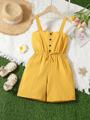 Girls Button Bow Cotton Cami Romper Jumpsuit
