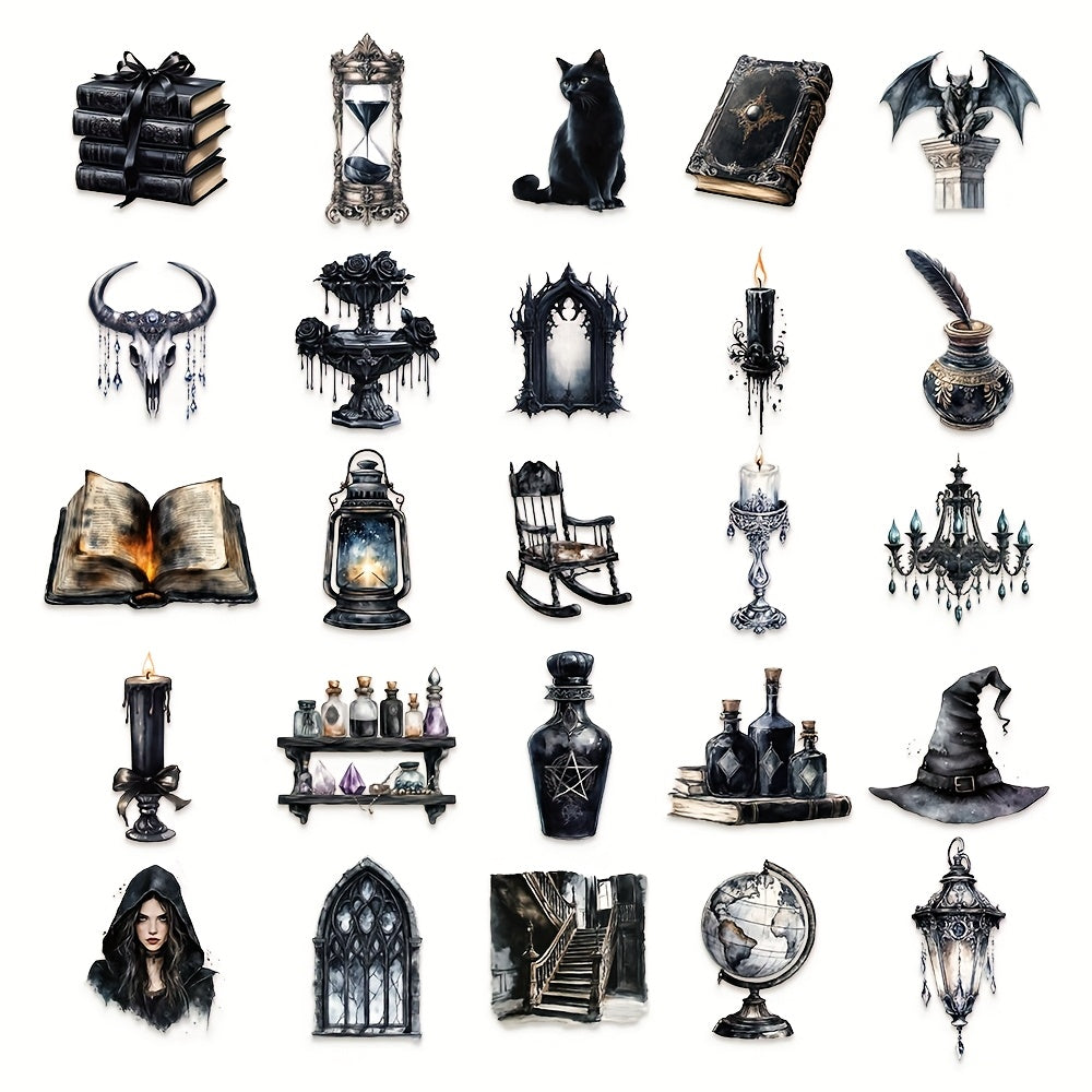 50pcs Dark Witch Stickers - Halloween Decor for Laptops & Luggage
