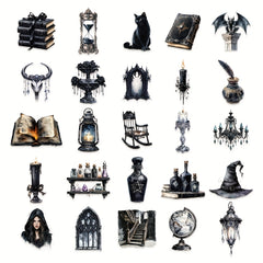 50pcs Dark Witch Stickers - Halloween Decor for Laptops & Luggage