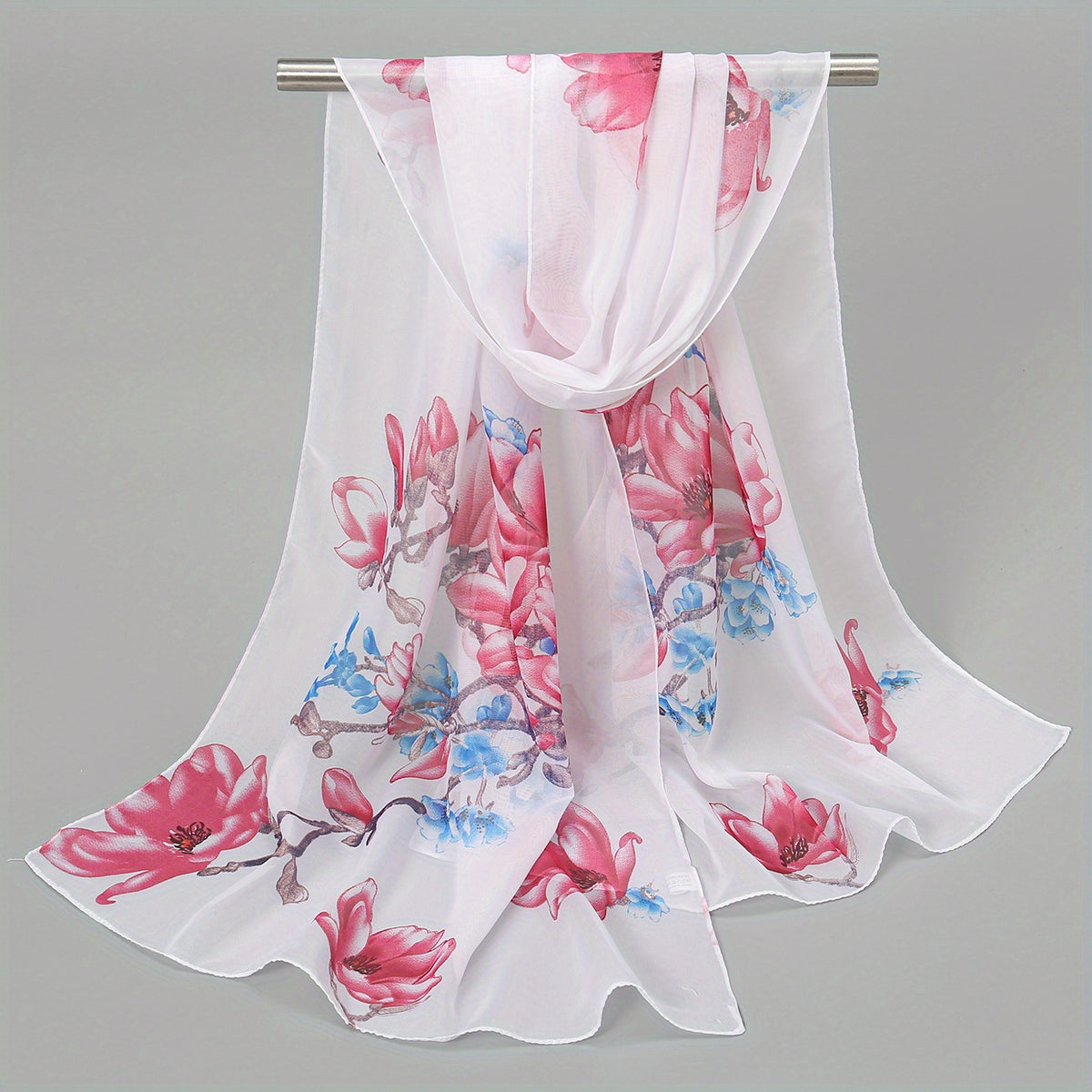 Flower Print Chiffon Scarf Lightweight Sunscreen Shawl