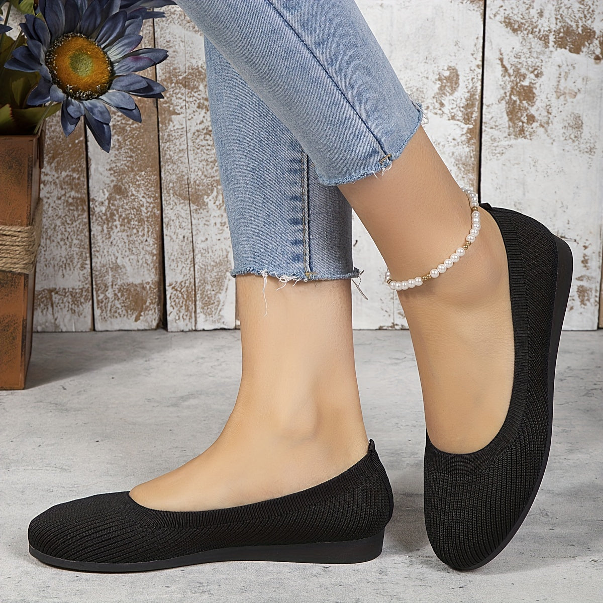 Women's Knit Flat Shoes Slip On Low Top Casual Walking Driving Flats